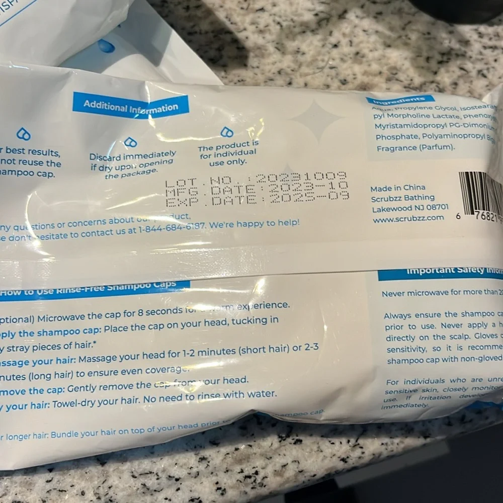 Shampoo Caps pack of 6. used for handicapped or elderly patients .